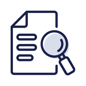 Document icon with text lines and a magnifying glass, indicating search within the document